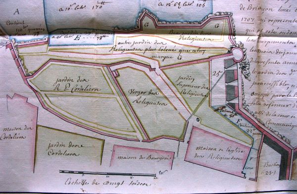 Plan du jardin des Ursulines en 1707 (SHD Vincennes)