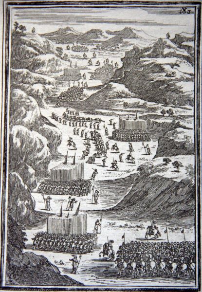 Déplacement d'une armée en montagne -Travaux de Mars ou l'Art de la guerre de Mallet, Allain Manesson 1692